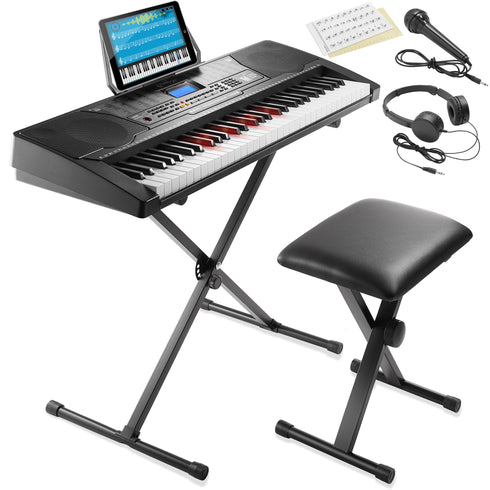 61-Key Digital Keyboard Piano with Light Up Keys - Beginner Kit - Includes Stand and Bench